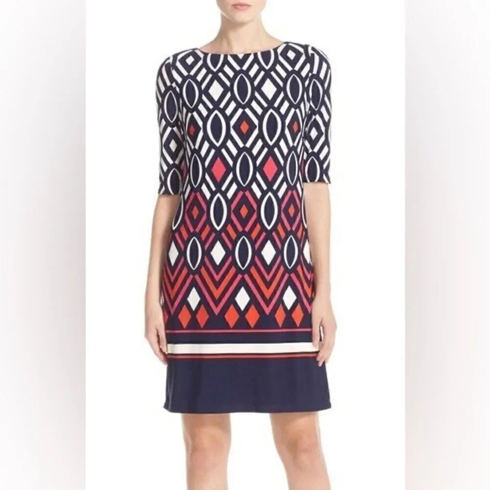 $180 Eliza J Print Jersey A-Line Shift Sheath Cocktail Dress Sz 12